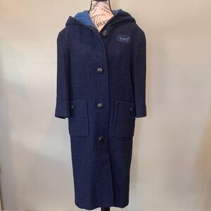 Vintage Delta Uniforms Airline Staff Blue Hooded Approx. Women’s Small Wool Coat
